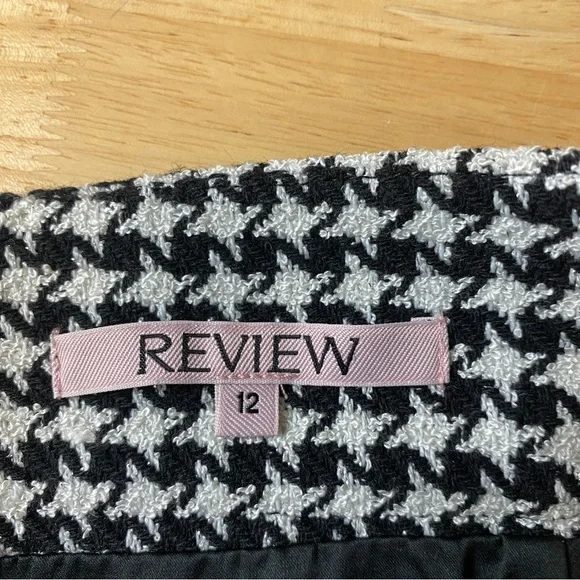 REVIEW 'Wanda' Black White Houndstooth Tweed Knit Skirt w Patch Pockets Size 12 - Picture 6 of 11